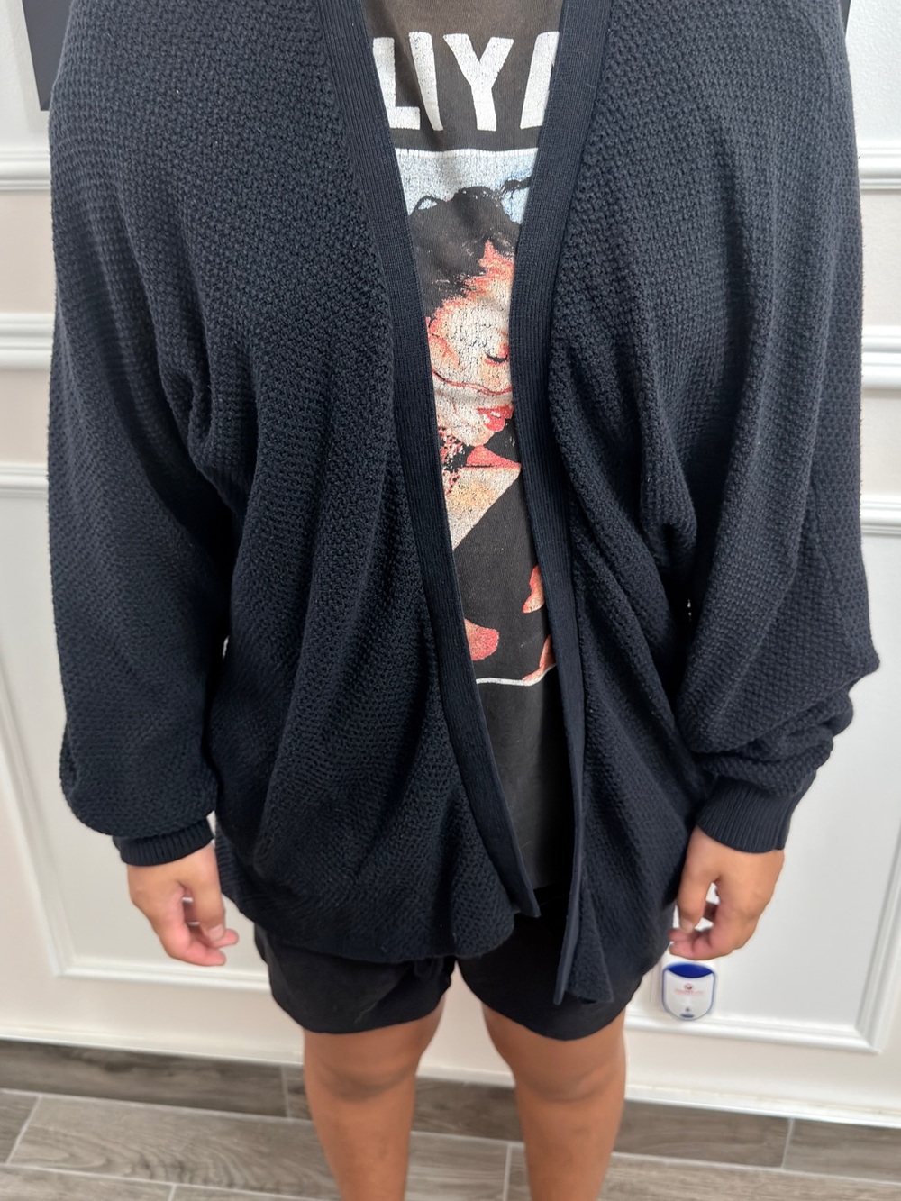 Talula Willow & Clay Open-Front Black Knit Cardigan Sweater - Picture 3 of 10